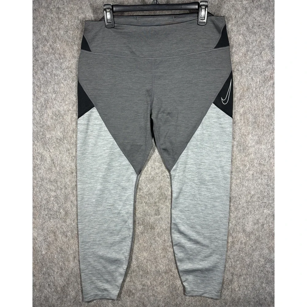 Nike Dri-FIT Womens 2X Gray Black‎ Colorblock Leggings DJ4430-010 Plus Size